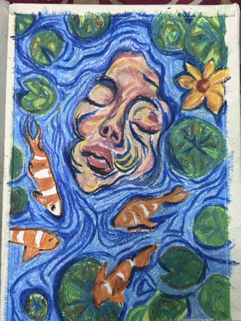 A second layer of darker blue swirled over the light blue water