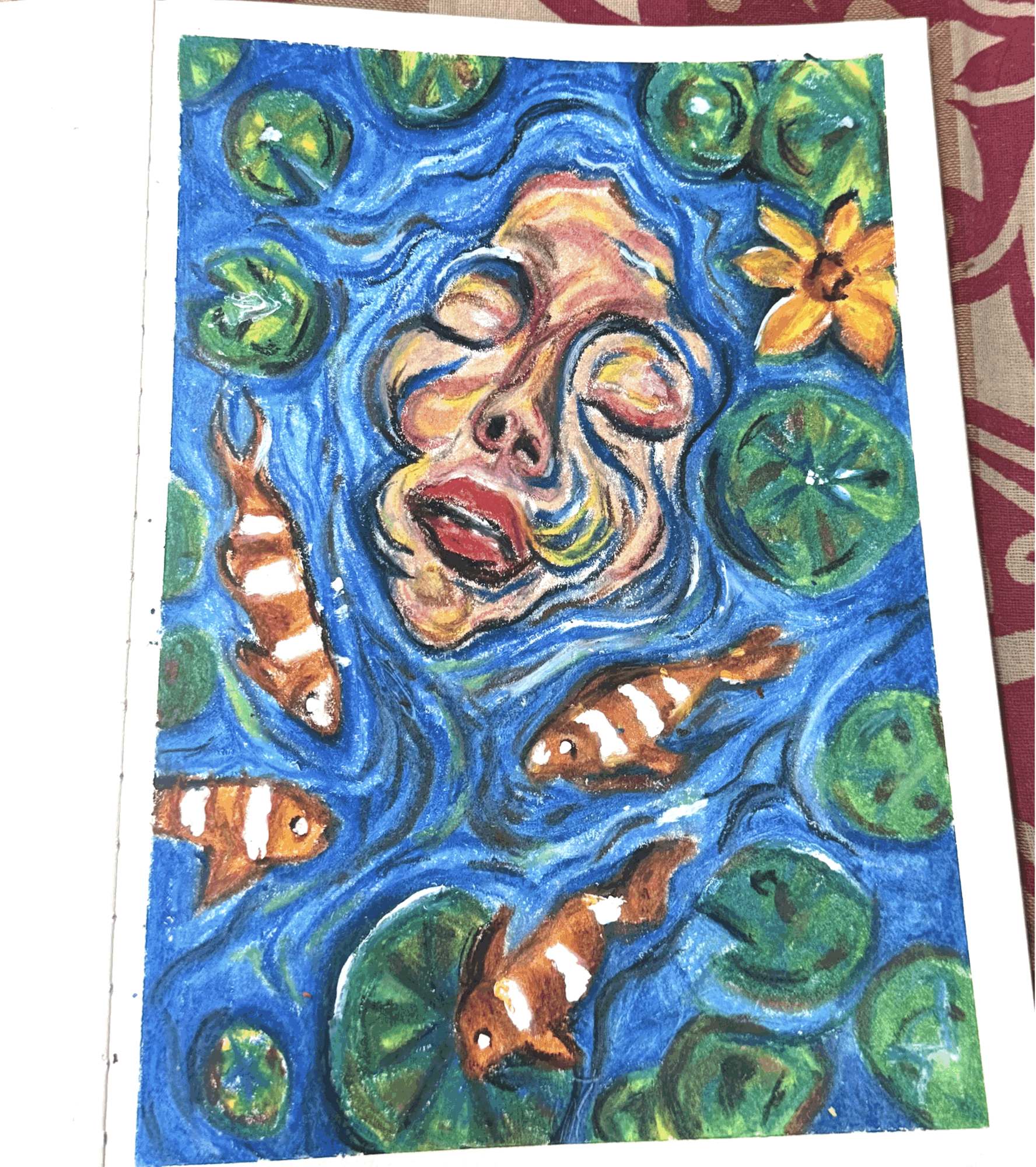 The finished piece with the tape peeled away, leaving a clean white border around the painting